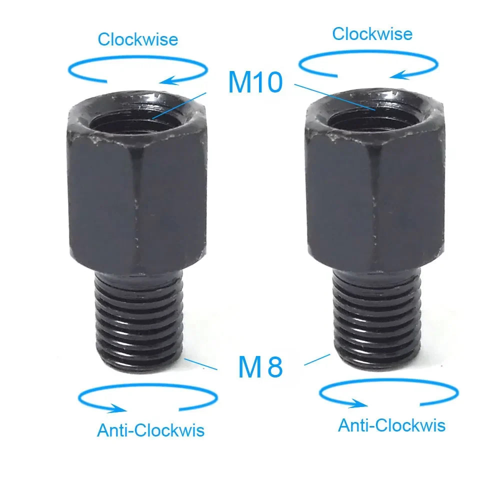 Pair Black Motorcycle Mirror Adapters M10 & M8 – 8mm/10mm Rearview Mirror Conversion Bolts, Left & Right Thread