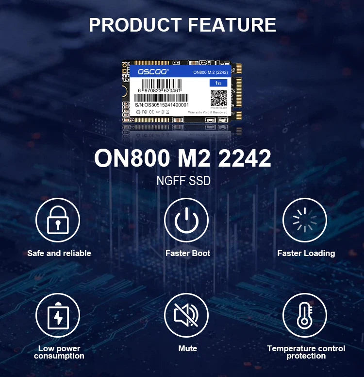 OSCOO M.2 SATA3.0 SSD — 2242mm NGFF 128GB-2TB Internal Solid State Drive with 3D TLC NAND Flash