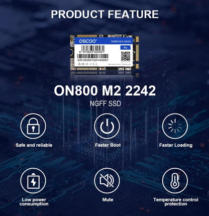 OSCOO M.2 SATA3.0 SSD — 2242mm NGFF 128GB-2TB Internal Solid State Drive with 3D TLC NAND Flash