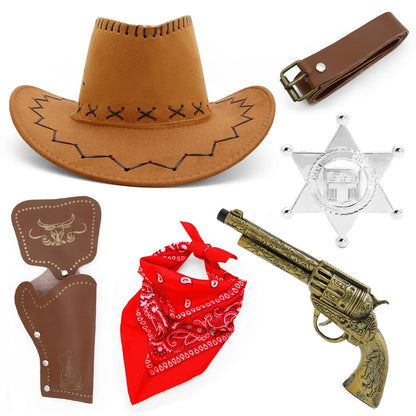 Medieval Cowboy Costume Set - Cowboy Hat, Holster & Toy Gun Belt Accessories
