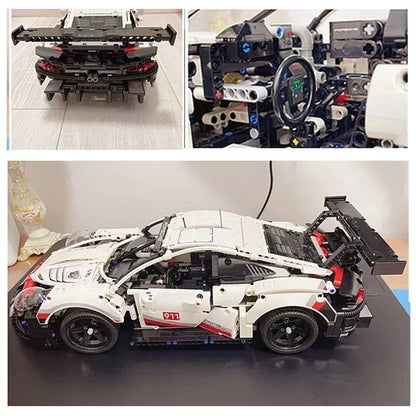 911Rsr 1580PCS 1:10 Electric Sports Car Model - Assembled Building Blocks with Remote Control and Lights, Boy Toy