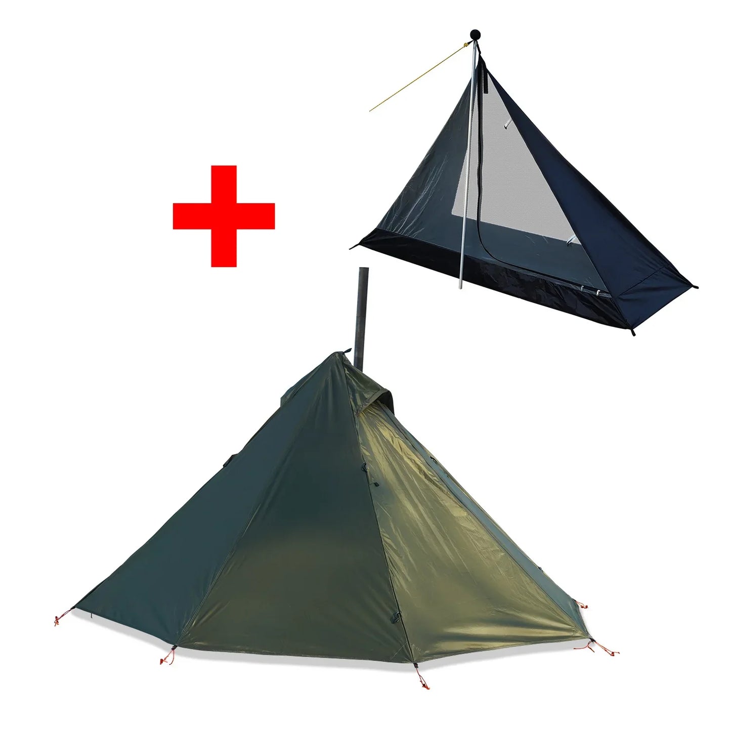 Camping Hot Tent with Chimney Window – Ultralight Tipi Teepee Pyramid Tent, Double Layer Bushcraft Shelter for 1 Person