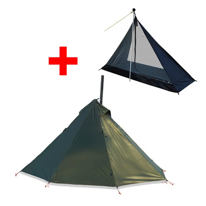 Camping Hot Tent with Chimney Window – Ultralight Tipi Teepee Pyramid Tent, Double Layer Bushcraft Shelter for 1 Person