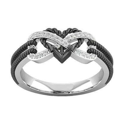 Charm Couple Rings Set - Stainless Steel Celtic Dragon Ring for Men & Heart Black Zircon Wedding Rings for Women, Valentine's Day Jewelry
