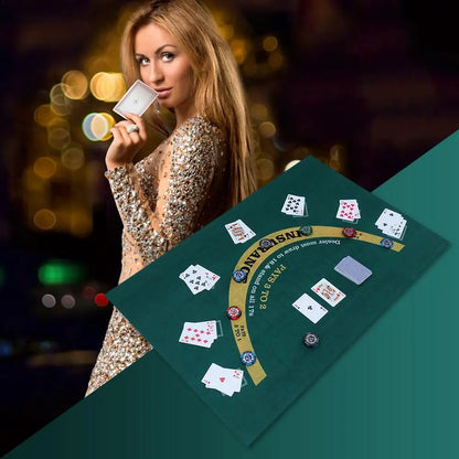 Double-Sided Tabletop Casino Felt Layout Mat – Professional Poker, Texas Hold'em & Blackjack for Roulette Games