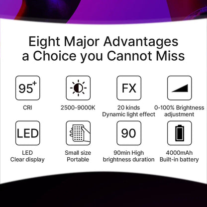 Ulanzi VL120 Full Color RGB Video Light – Dimmable 2500K-9000K LED Photography & Vlog Fill Light for Cameras
