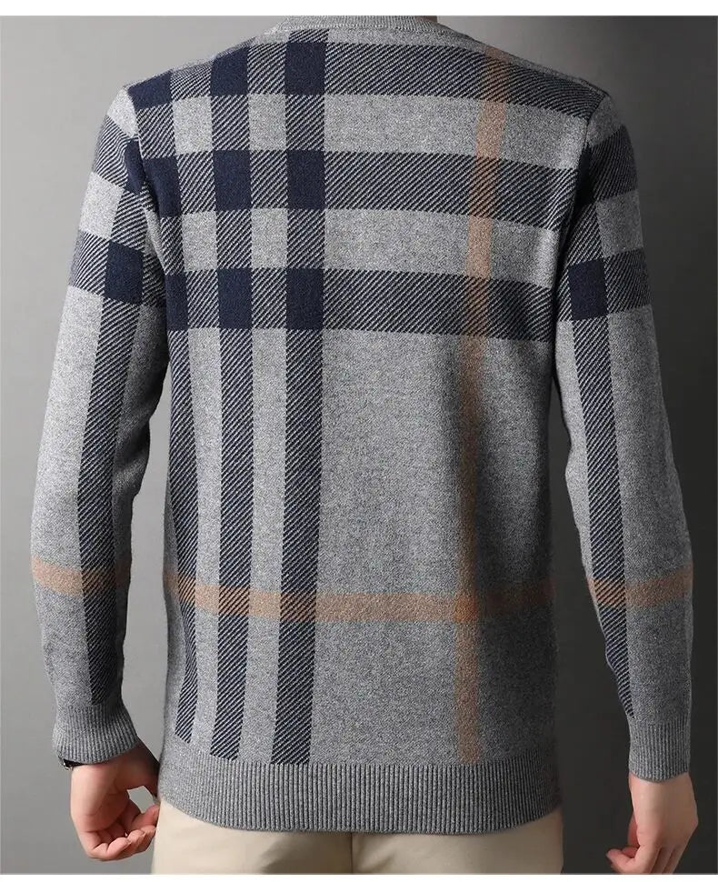 Luxury Men’s Knitted Wool Pullover – Autumn Winter O-Neck Striped British Casual Sweater