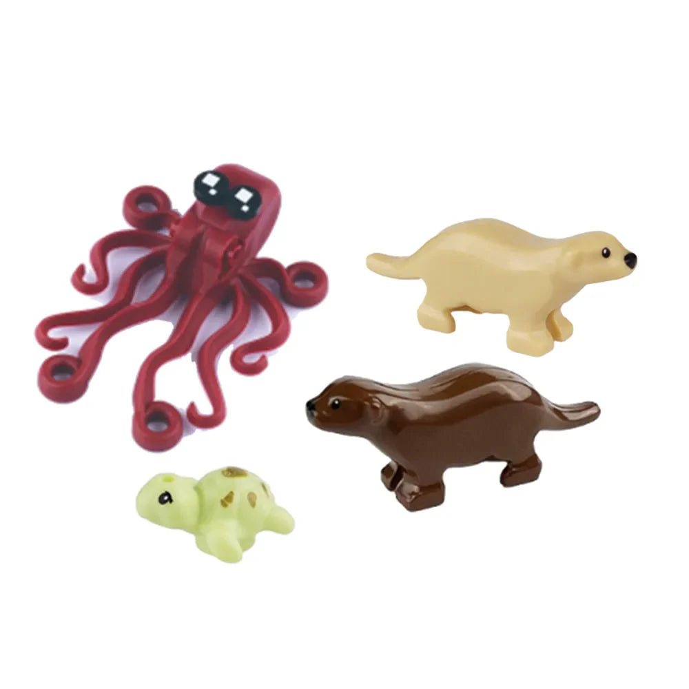 MOC Animal Scene Building Blocks – Zoo & Wildlife DIY Toy Bricks with Ducks, Cats, Dogs, Penguins, Eagles, Wolves, Bears, Deer, Sharks, Snakes, Mice, Sheep (K055)