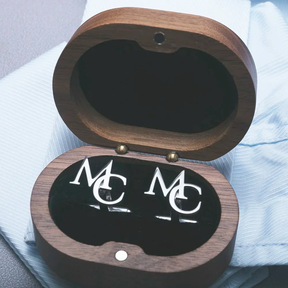 Custom Initials Cufflinks for Men - Personalized Wedding Groom Suit Buttons, Gentleman Accessories