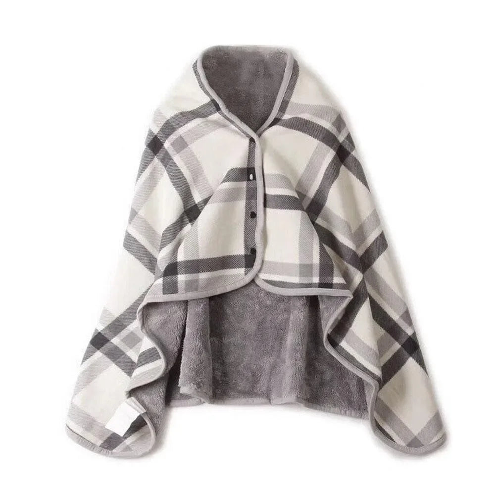 Women’s Double-Layer Tartan Plaid Blanket Scarf – Winter Warm Multifunction Shawl Wrap