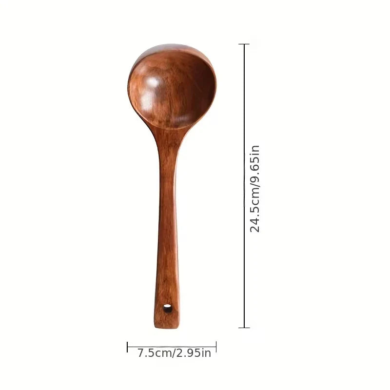 Non-Stick Wooden Cooking Spoon — Solid Anti-Scalding Soup Ladle for Daily Kitchen Use