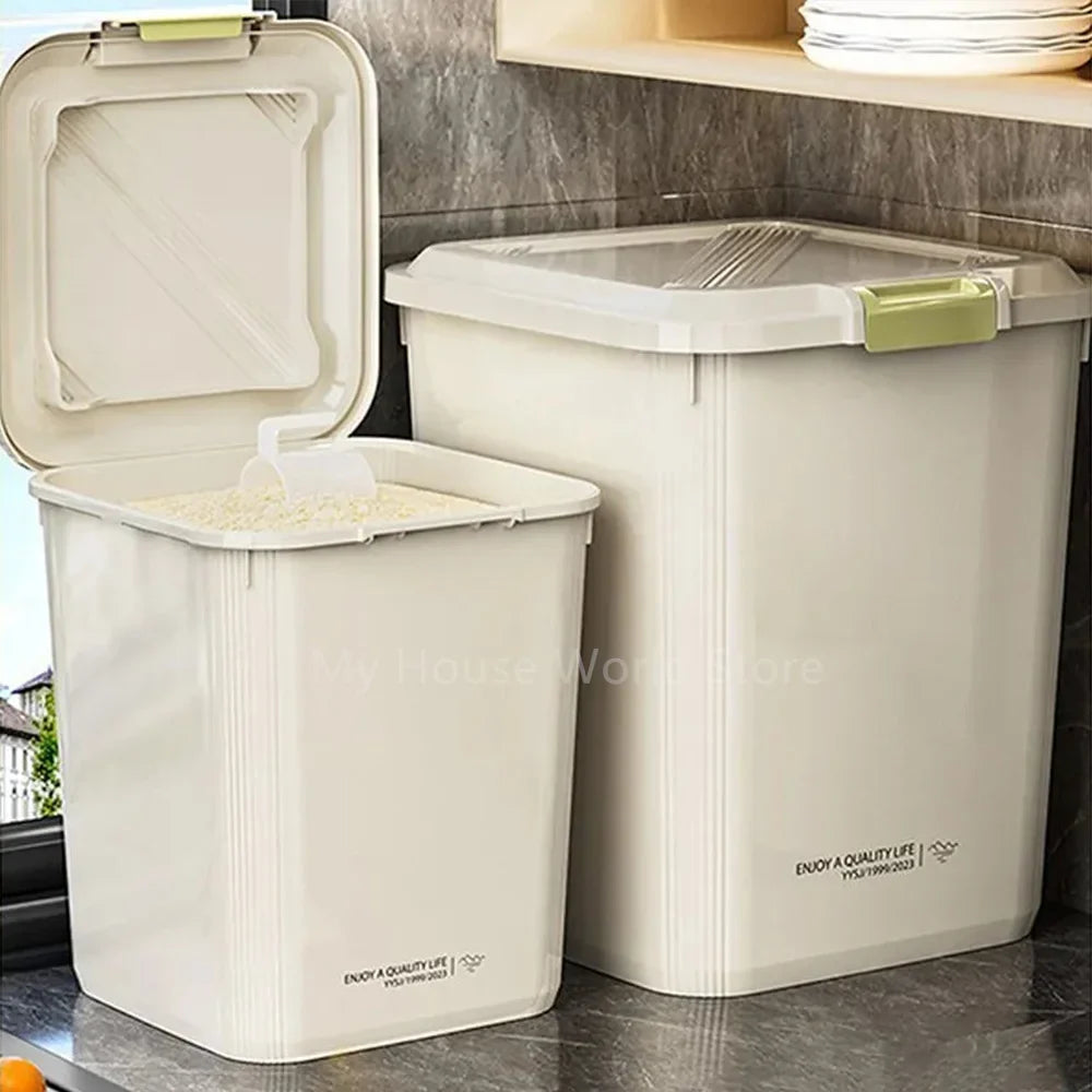 10KG Rice Storage Container - Sealed Cereal Dispenser with Buckle, Insect-Proof Grain & Pet Food Organizer