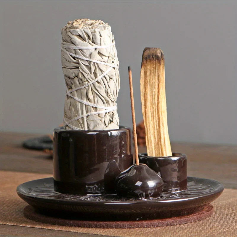 Morandi Ceramic Candle Holder & 4 in 1 Incense Burner – Palo Santo, Sage, Stick & Cone Holder