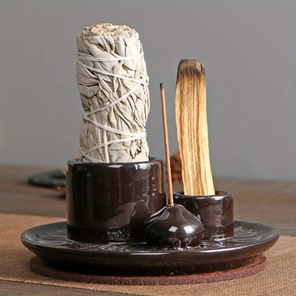 Morandi Ceramic Candle Holder & 4 in 1 Incense Burner – Palo Santo, Sage, Stick & Cone Holder