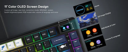 Wired Mechanical Gaming Keyboard with OLED Display – Hot-Swappable Pudding Keycaps, Full RGB Backlit for PC & Laptop