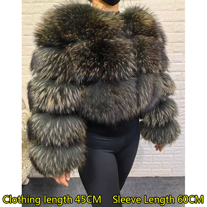 2025 Maomaokong Women’s Real Fur Coat – Natural Raccoon & Fox Fur Jacket with Hood, Warm Winter Outerwear