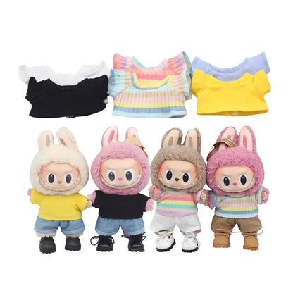 15-17cm Labubu & 10cm Cotoon Doll Clothes — Kpop EXO Idol Doll Outfit Set, T-Shirt & Denim Shorts Accessories