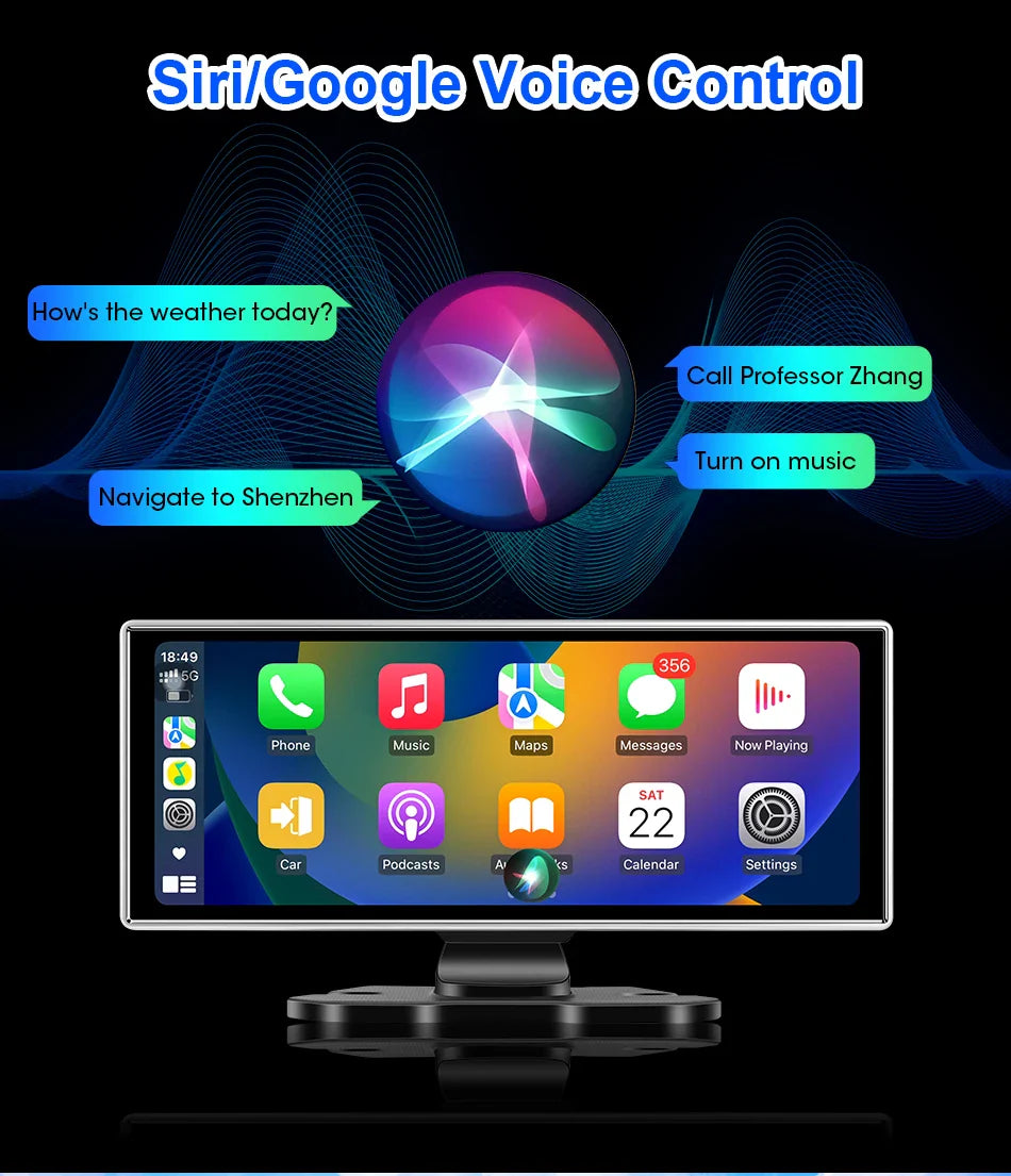 11.26-inch 4K Car DVR Dash Cam – Dual Lens Wireless CarPlay & Android Auto, GPS Navigation, 5G WiFi, FM, AUX Video Recorder Monitor