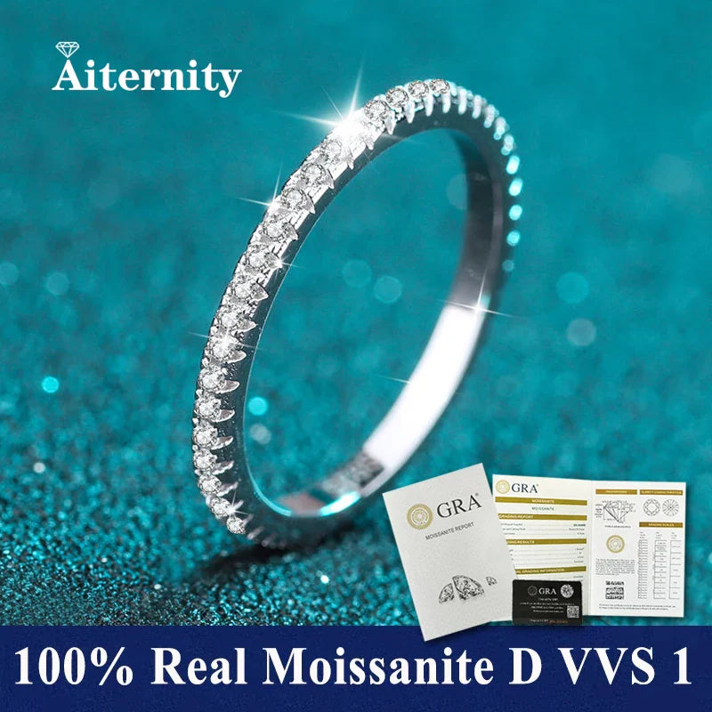 100% Pass Diamond Tester Pen & Moissanite Ring – Matching 925 Sterling Silver Wedding Band for Women