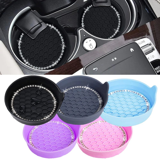 2PCS Bling Crystal Rhinestone Car Cup Coaster - Universal Non-Slip Cup Holders - Interior Car Accessories