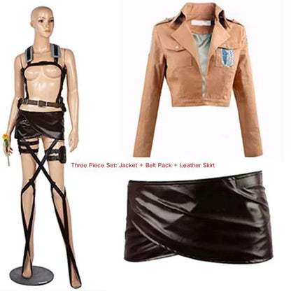Attack on Titan Cosplay Costume - Recon Corps Jacket, Leather Skirt & Hookshot Belt Set for Anime Fans
