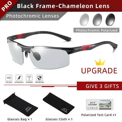CLLOIO Aluminum Photochromic Sunglasses – Polarized Day & Night Chameleon Glasses for Men, Anti-Glare, UV Protection, Color Changing Sun Glasses