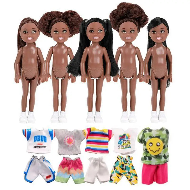 Kawaii African Girls Doll Set — 30cm Mother & 14cm Daughter with Clothes, DIY Kids Toy Birthday Gift