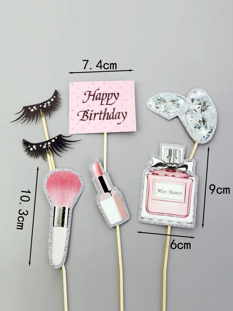 Mom Ever Cosmetics Cake Topper - Perfumes, Lipstick, Foundation Cake Decoration for Lady's Happy Birthday Party Dessert Decor