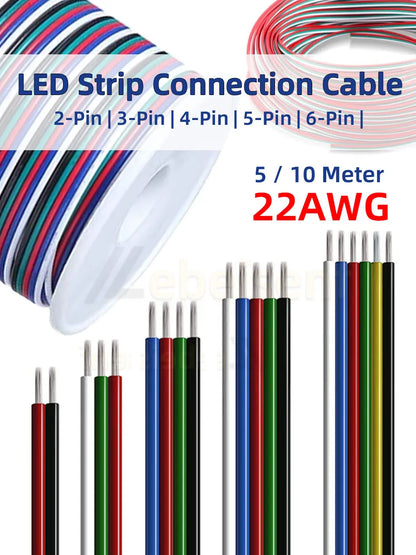 5/10 Meter 22 AWG Electronic Cable Extension Wire – 2Pin, 3Pin, 4Pin, 5Pin, 6Pin for 5050 3528 RGBW RGB CCT LED Strip Lights