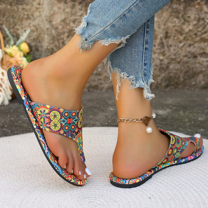 Women’s Bohemian Flower Slippers — Casual Lightweight Flip Flops & Home Slides, Fashionable Big Size Sandals