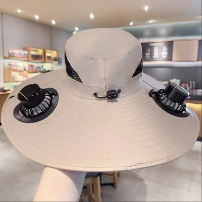 Men’s Quick-Dry Bucket Hat – Large Sun Hat with USB Rechargeable Solar Fan for Hiking, Camping & Fishing
