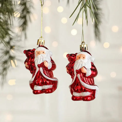2PCS Red & White Christmas Hanging Ornaments – Plastic Santa Claus Tree Decorations for Holiday Party & Festival Supplies