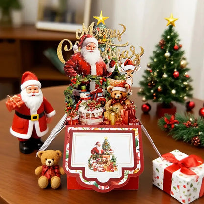 Christmas Party Greeting Cards — 3D Pop-Up Santa Card w/ Envelope | Merry Christmas & New Year 2026