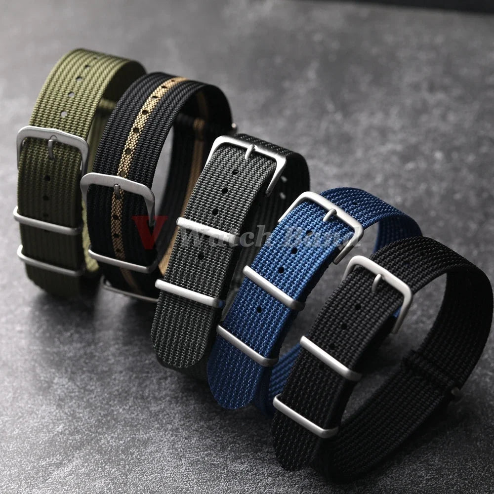 Ribbed Nylon Watch Strap - 18mm 20mm 22mm Military Style Replacement Watchband