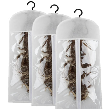 Premium Wig Storage Bags - Transparent Hanging Organizer with Metal Hangers for Wigs & Hair Extensions