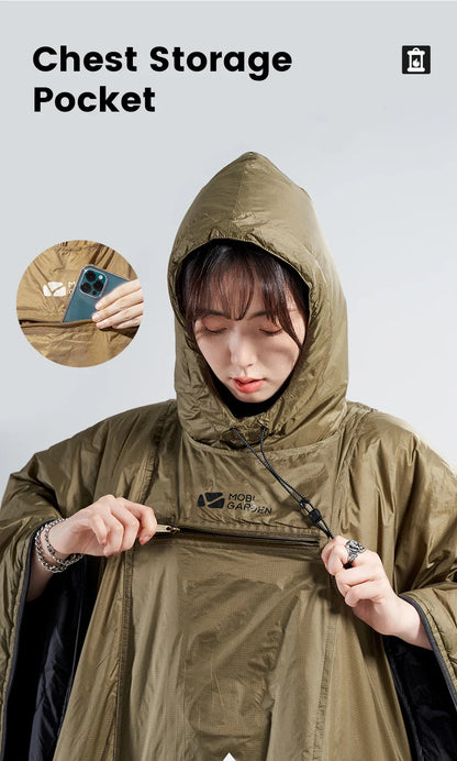 MOBI GARDEN Camping Cape Sleeping Bag – Lightweight Portable Cold Weather Blanket with Thermolite for Outdoor Use