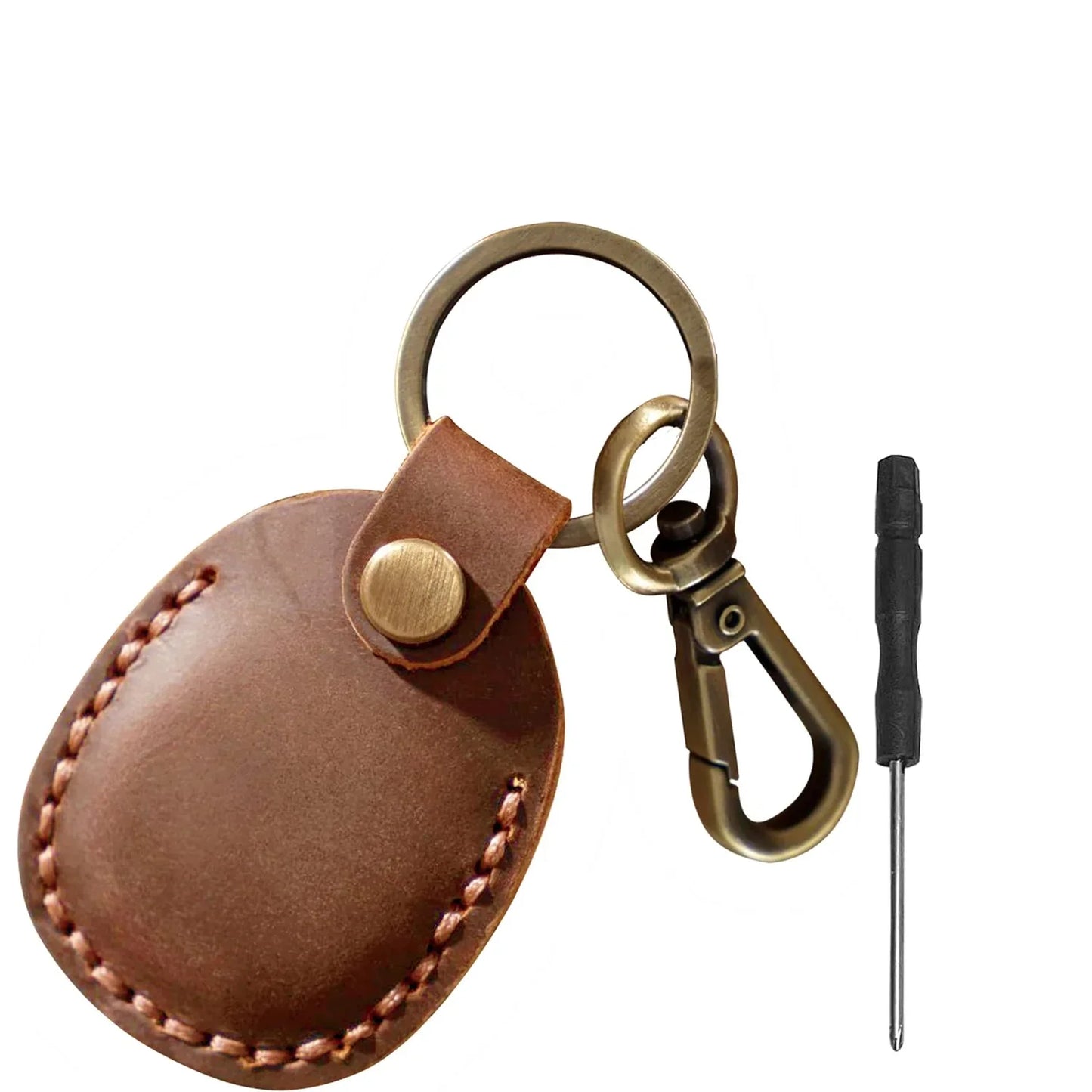 Airtag Holder Keychain — Genuine Leather Handmade Case, Scratch-Resistant Key Ring for Dog Collar & Luggage Cover