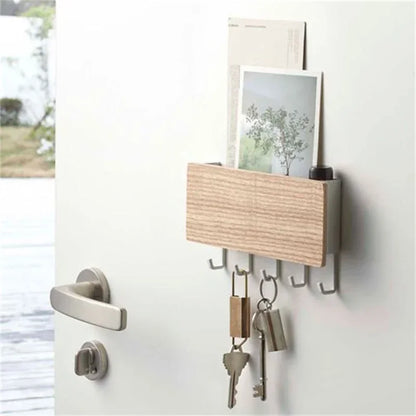 Wall Hanging Bamboo Key Hanger Holder – Rectangle Organizer with Hooks for Keys and Coats – Home Decoration