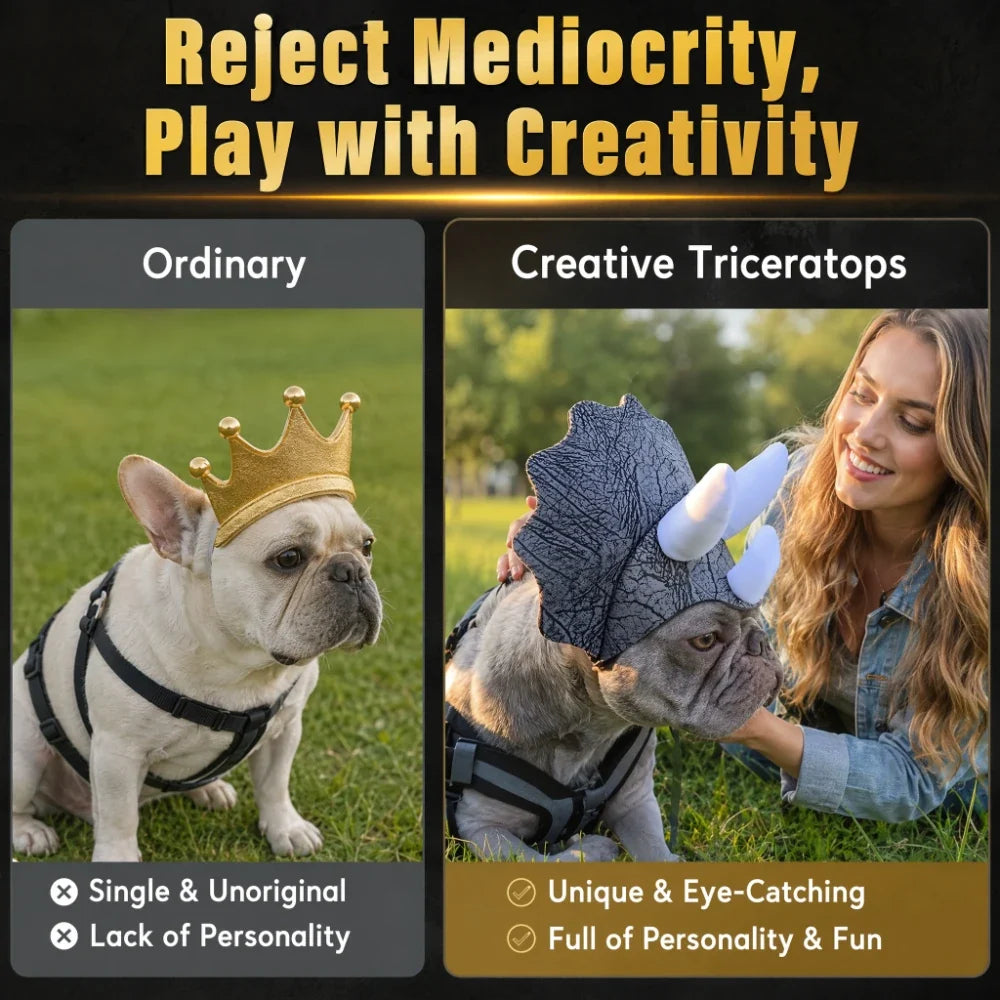 Halloween Dinosaur Dog Hat - Scary Triceratops Costume Headwear for French Bulldogs