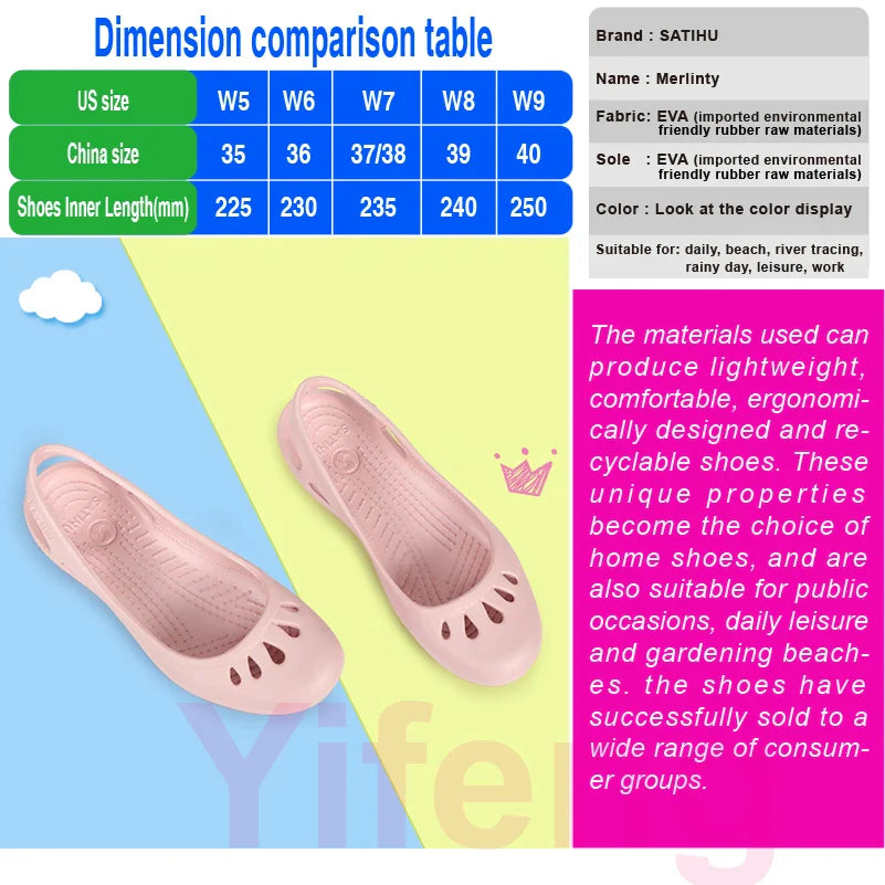 Certified Satihu Summer Lightweight Anti-Slip Clogs for Women - Flat Bottom Sandals, Nurse, Outdoor, Beach Jelly Shoes
