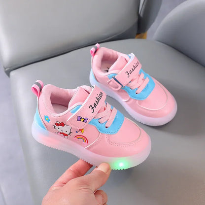 Sanrio LED Hello Kitty Shoes for Girls – Cute Cartoon Kawaii Summer Sneakers with Soft Bottom