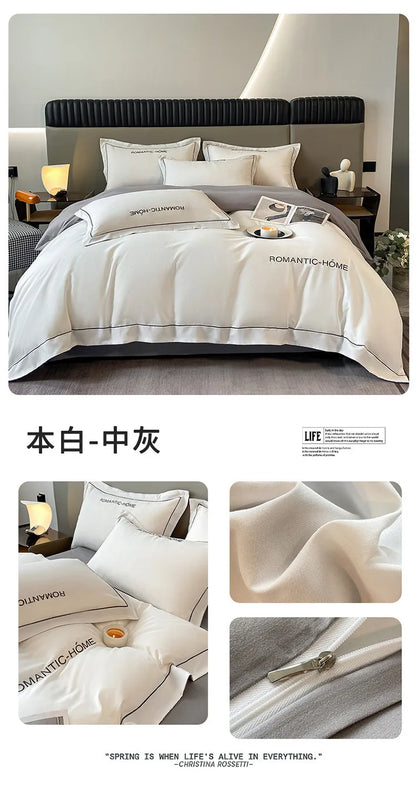 Pure Cotton Long Staple Bedding Set - 4PCS, Matte Bed Sheet & Duvet Cover, All Cotton