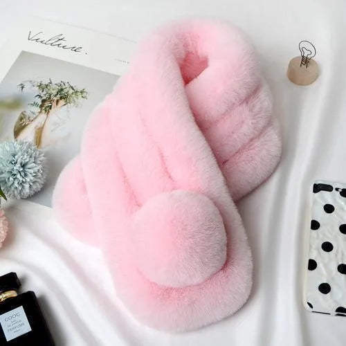 Women's New Rabbit Fur Scarf - Soft and Warm Furry Neck Warmer for Winter Casual Wear