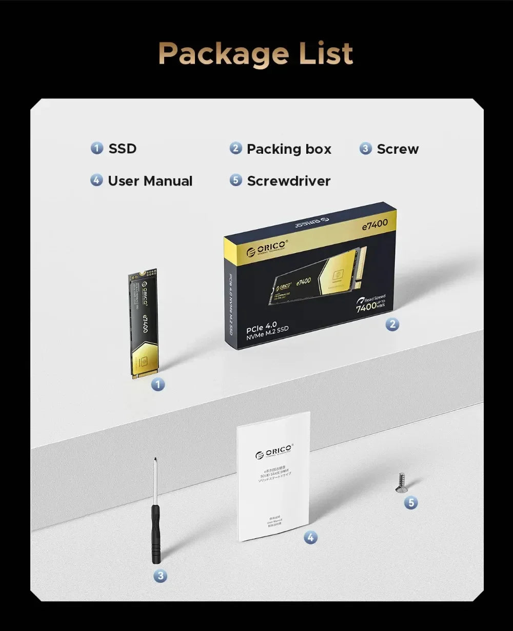 ORICO M.2 NVMe SSD 1TB/2TB – PCIe 4.0x4 External Solid State Drive up to 7400MB/s for Laptop & Desktop