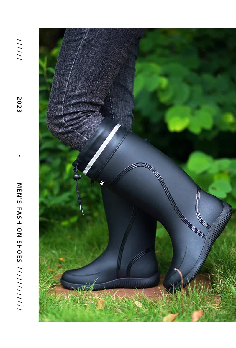 Men’s & Women’s High-End Rain Boots – Waterproof, Non-Slip Short & Mid-Calf Rubber Boots with Drawstring