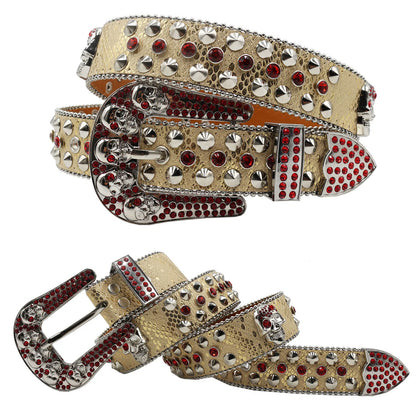 Men's & Women's Skull Rhinestone Western Denim Belt – Hip Hop Punk Y2K Shiny Rivet Artificial Diamond Design