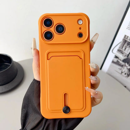 Push Card Wallet Phone Case with Card Slot Holder, Soft TPU Credit Card Cover for iPhone 17, 16, 15, 14, 13, 12, 11 Pro Max, Air, Plus & Mini