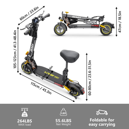 VIPCOO VS1 Electric Scooter – 700W Motor, 48V 13AH Battery, Portable Folding with 10” Off-Road Air Tires