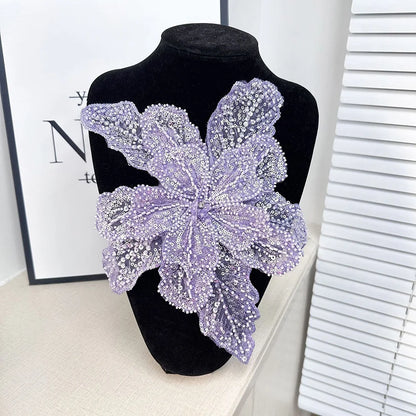Sequin Beaded 3D Floral Lace Patches - Multi-Layered Applique for Clothing, Fabric Sewing Material, DIY Handmade for Shiny Evening Dresses