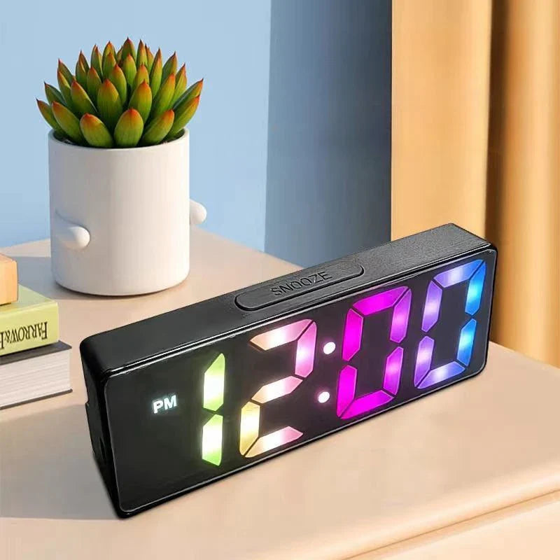 Voice Control Digital Alarm Clock, Temperature & Date Display, 2 Alarms, Snooze, Night Mode, 12/24H USB Plug-in LED Table Clock